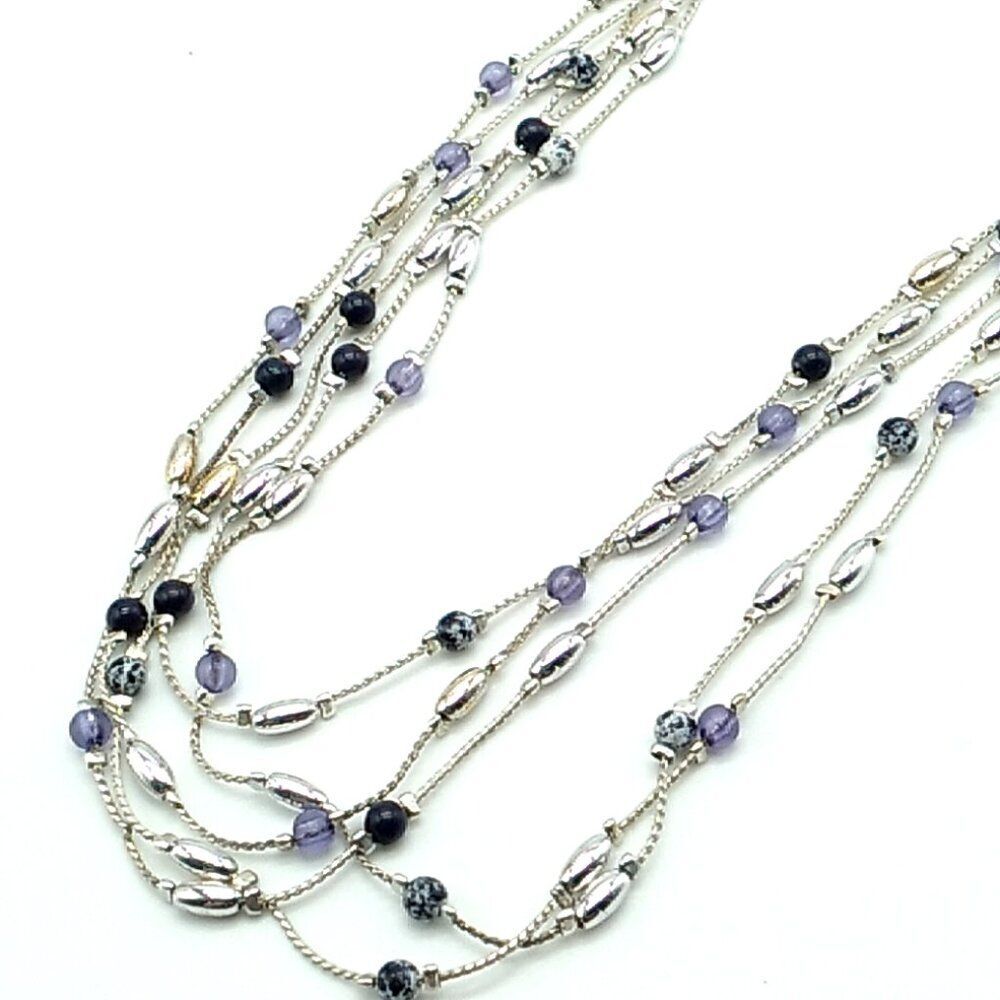 LIZ CLAIBORNE 5 Strand Necklace VNTG Silver-tone Blue, Deep Navy & Silver Bead